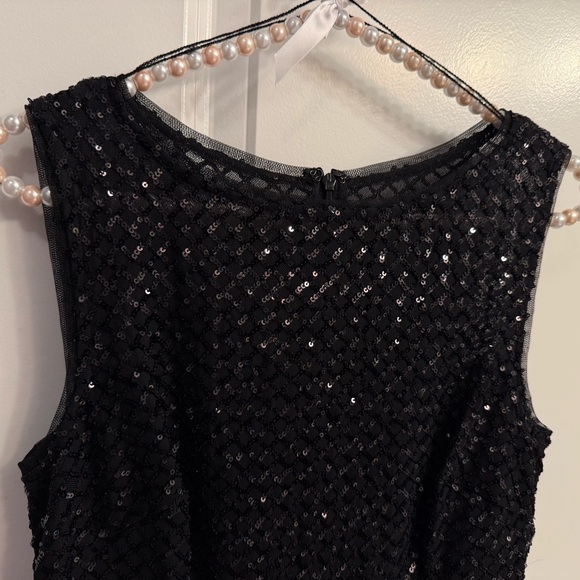 Cocktail/Holiday Dress Adriana Papell  New York Black Sequin w/feather shea trim - Picture 6 of 11